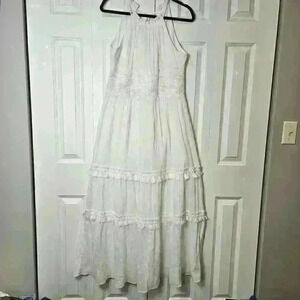 Eliza J White Halter Maxi Dress Sleeveless 10 Petite Tassel